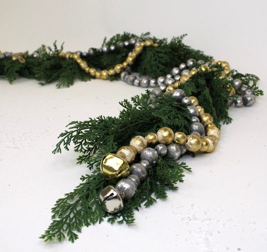 72" Gold Wood Bead Garland with Bell