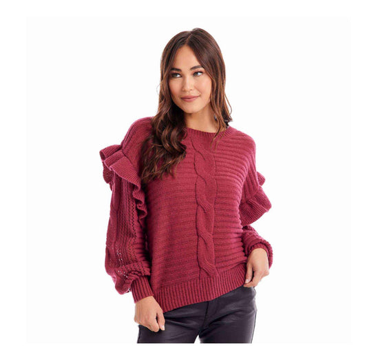RASPBERRY WILLOW RUFFLE SWEATER
