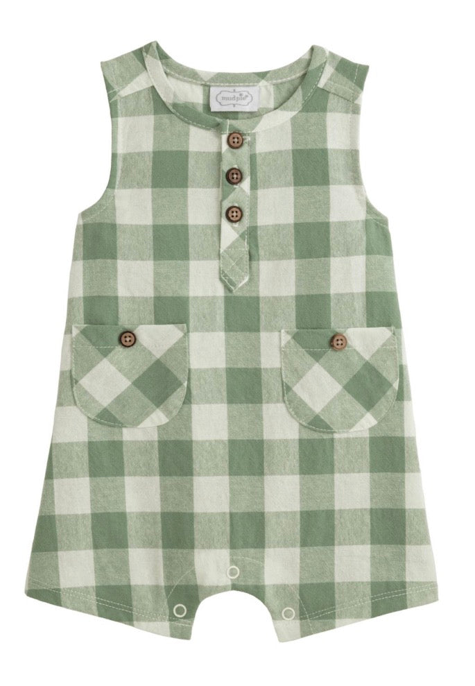 GREEN CHECK ROMPER