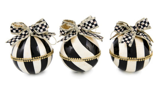 Courtly Noel Stripe Capiz Ball Ornaments, Set Of 3