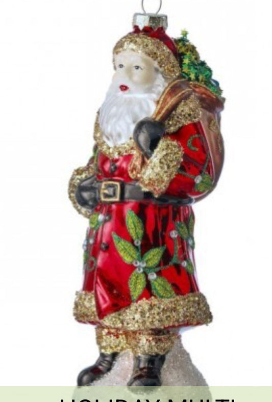 8" GLASS SANTA W/SACK ORNAMENT
