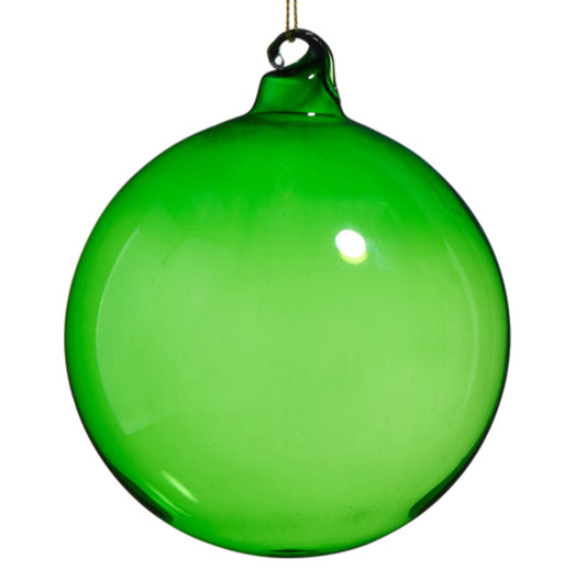 GREEN SHEER BLOWN GLASS BALL ORNAMENT