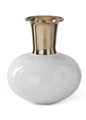 BRASS & WHITE ENAMEL VASES