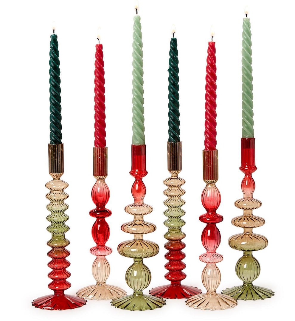 Holiday Ombre Hand-Blown Glass Candlesticks
