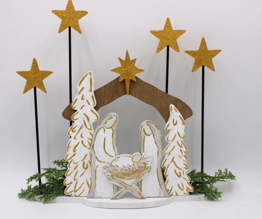 Tabletop Nativity w/ Stars, Neutral