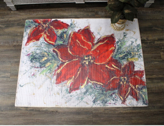 47x35" Bamboo Mat, Poinsettias with Gold Finish
