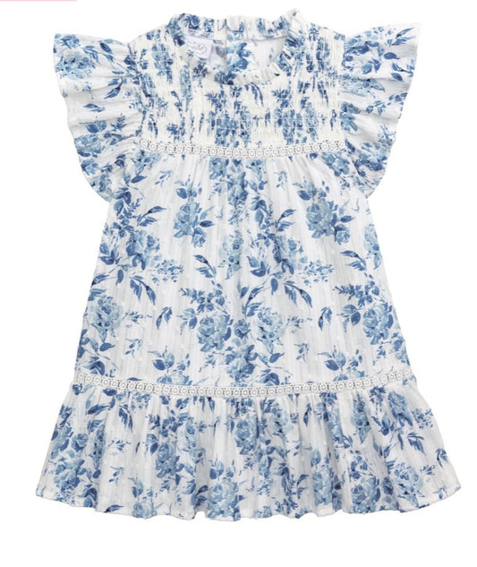 Blue Floral Smocked Dress