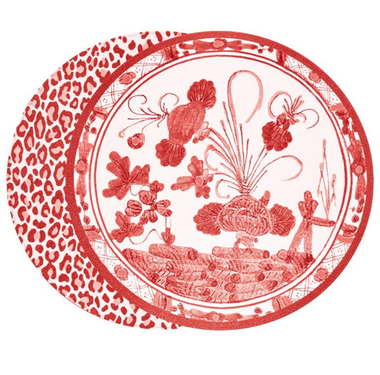 VIDA Faenza and Cheetah Reversible Round Placemats Set of 4 (White & Red)