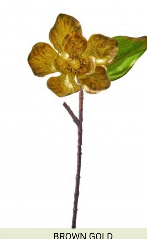 17" METALLIC GLITTER MAGNOLIA STEM