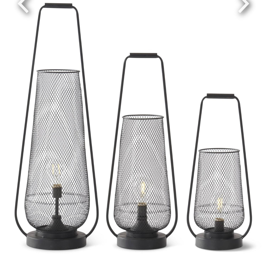 Black Metal Long Handle Mesh LED Lanterns