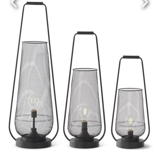 Black Metal Long Handle Mesh LED Lanterns
