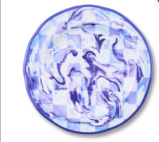 Blue Marble Check Melamine Salad Plates