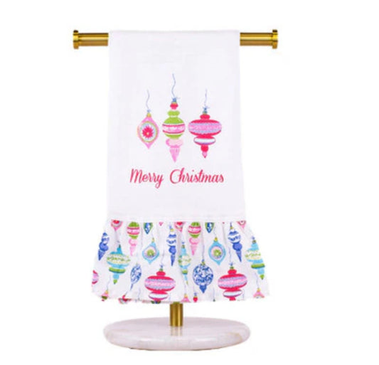 Whimsical merry Christmas ruffle hand towel