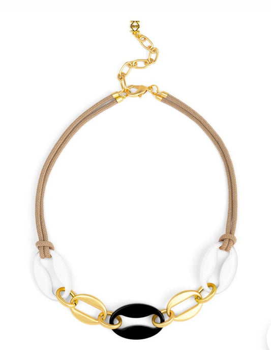 Multi color anchor link pendant short necklace