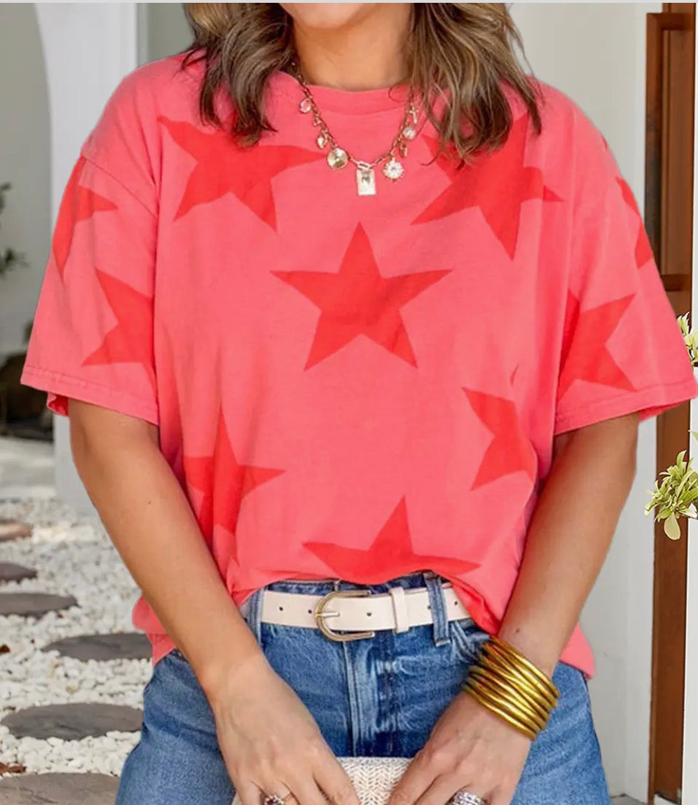 Ldc Independence Day Star Printed Mineral Wash T Shirt