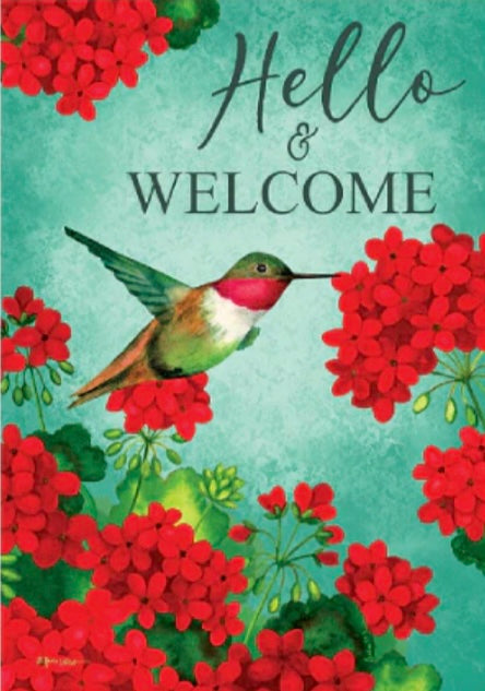 Hummingbird Geranium House Flag