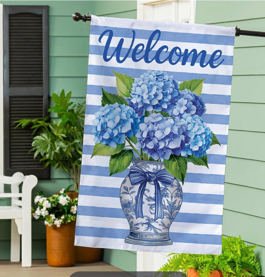 Hydrangea Vase Burlap House Flag