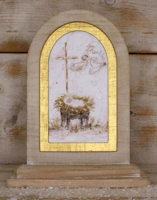 10x3x13" Arched Wood Table Décor, True Story, Glittered