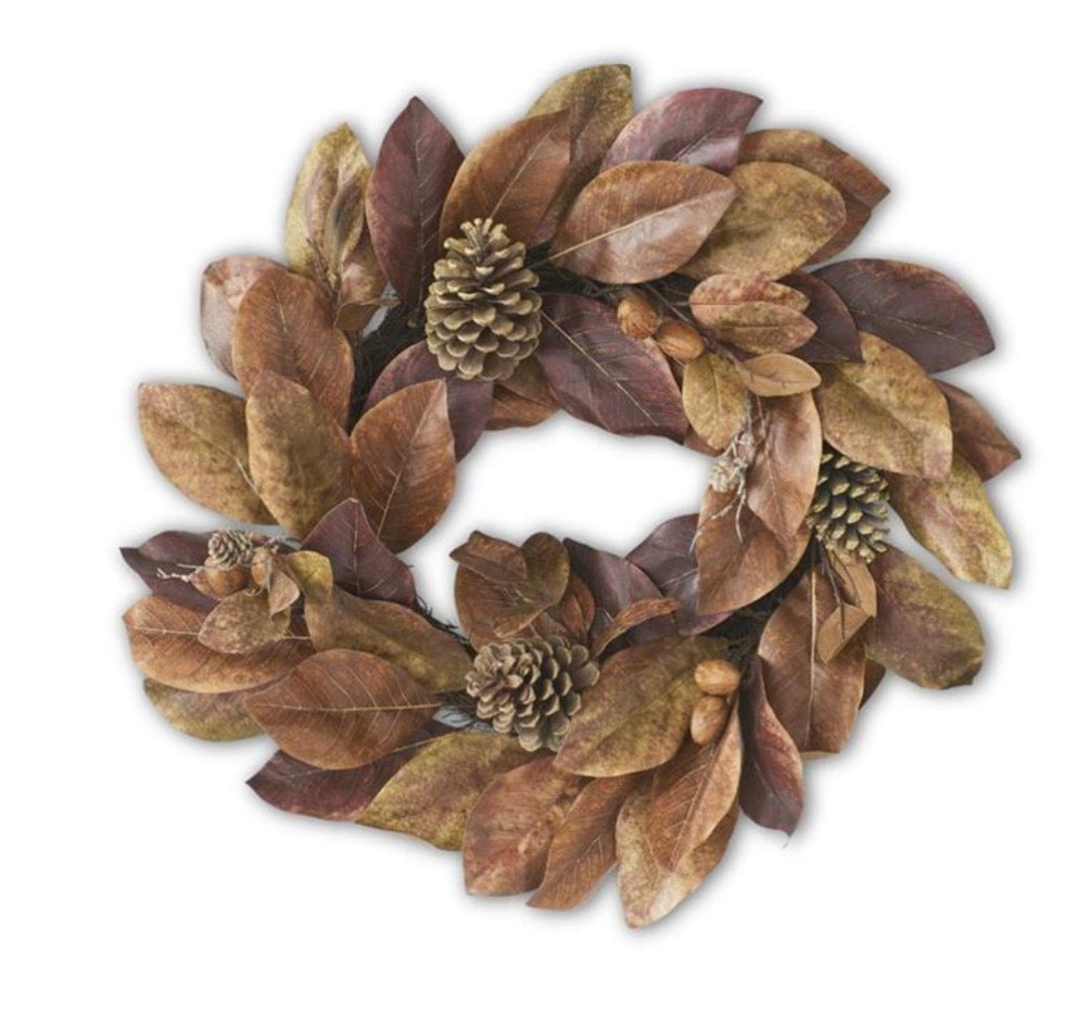 30 Inch Fall Magnolia Wreath w/Nuts & Pinecone