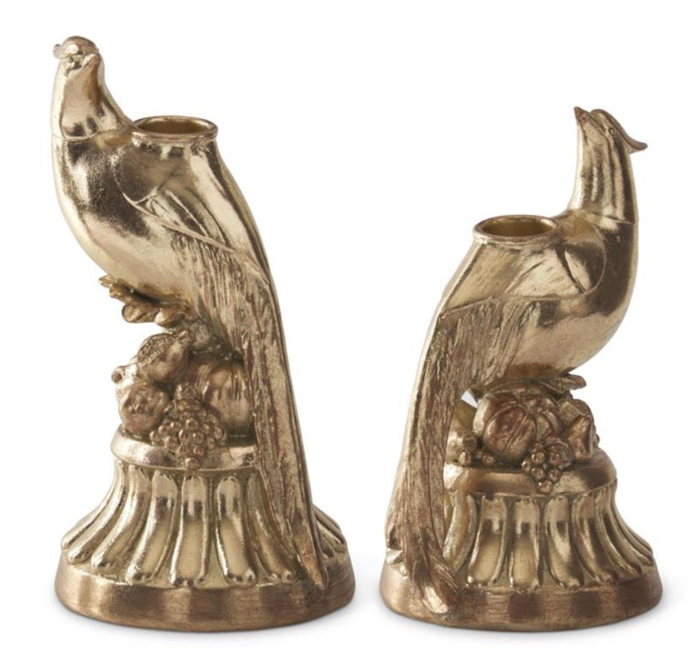GOLD RESIN PHEASANT TAPER CANDLEHOLDERS