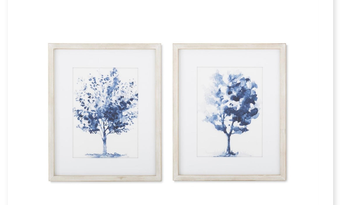 Assorted 23.5 Inch Natural Framed Blue Tree Prints