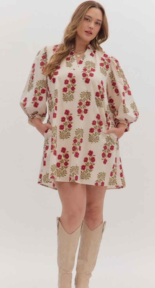 Red and Ecru Floral in Plus