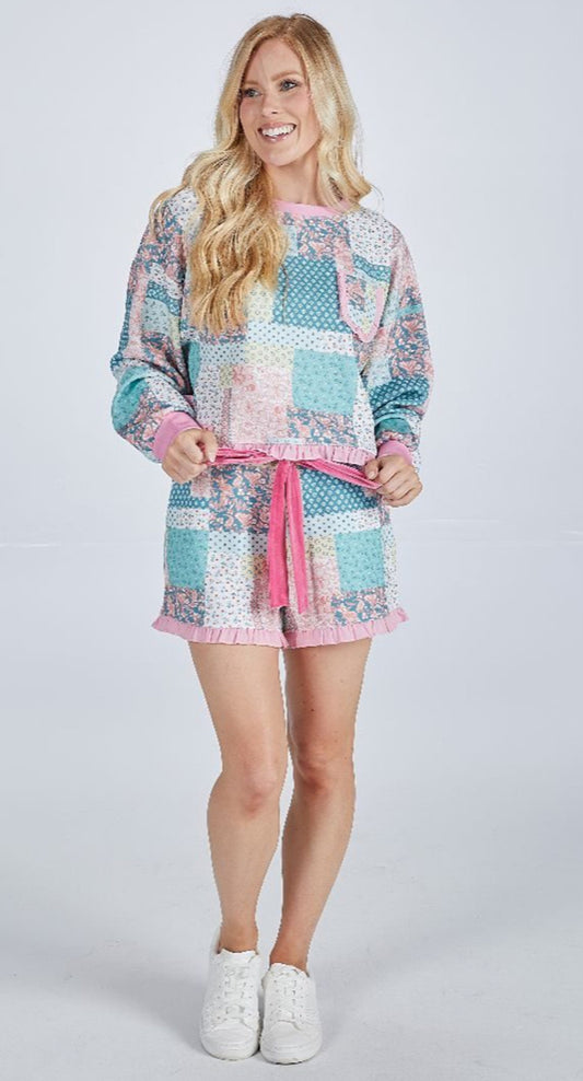Quilt Pattern Ruffle Pajama Set