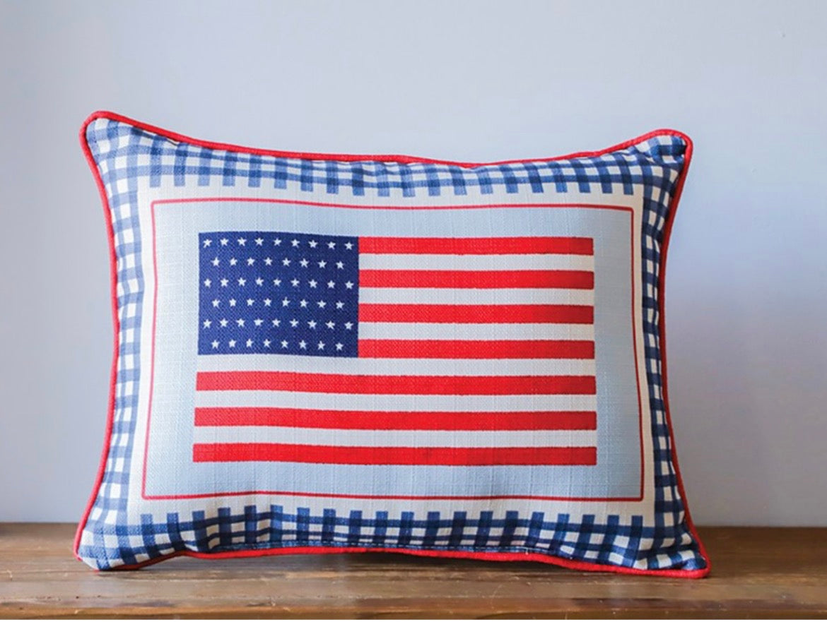 GINGHAM LARGE AMERICAN FLAG PILLOW with Red Piping