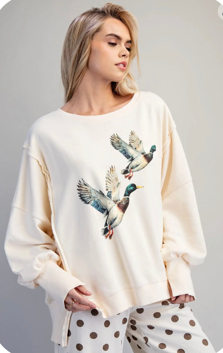 Stone Washed Duck Graphic Pullover