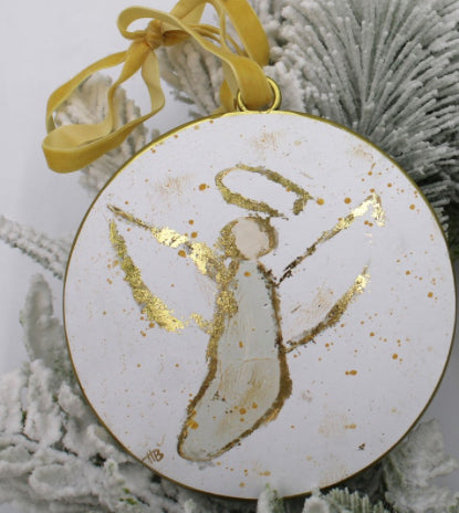 5" Metal Angel Ornament w/ Gold Accents,