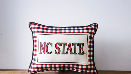 NC STATE TRIPLE COLLEGIATE GINGHAM PILLOW with Black Piping