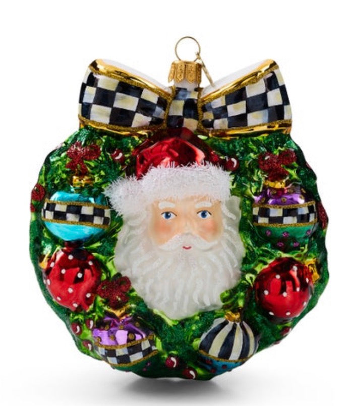 2026 Santa Wreath Glass Ornament