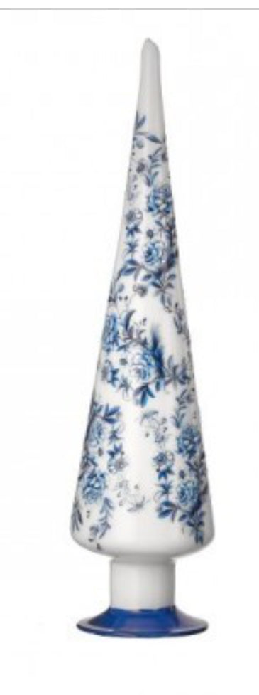 12” or 15" GLASS FLORAL PRINT TREE in BLUE