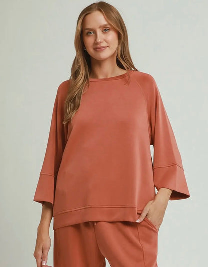 SPACEKNIT Cupro 3/4 Sleeve Raglan Top