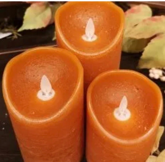 Wax pillar flameless burnt orange candles