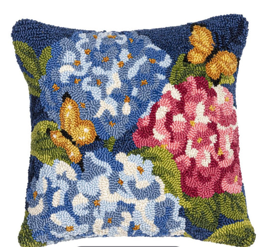 Vibrant Hydrangeas Indoor/Outdoor Hooked Pillow 18"x18"