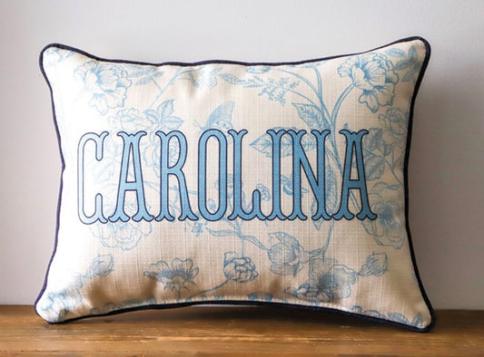 North Carolina Toile Pillow with Coastal Piping