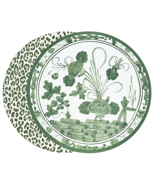 VIDA Faenza and Cheetah Reversible Round Placemats Set of 4 (White & Green)