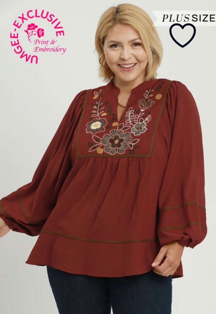 Mandarin Collarded Embroidered Top