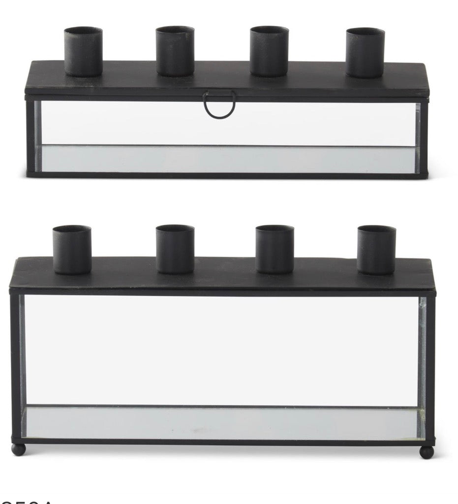 Black Metal & Glass 4 Taper Candleholder