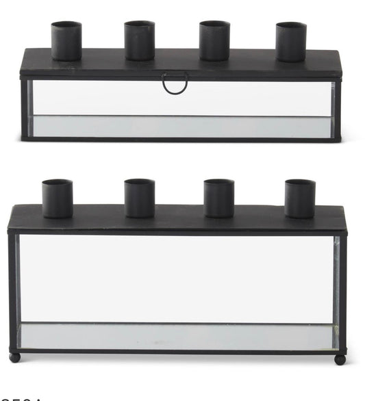 Black Metal & Glass 4 Taper Candleholder