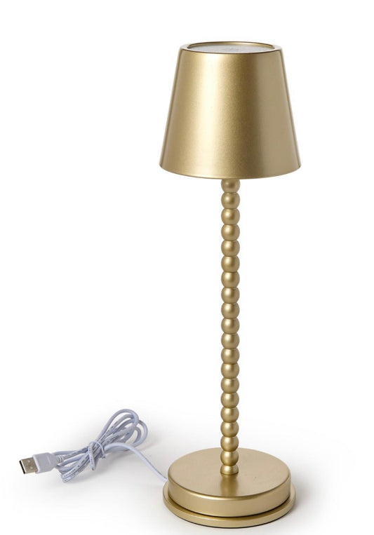 LED Cordless Gold Beaded Pole Table Lamp with Charging Base in Gift Box