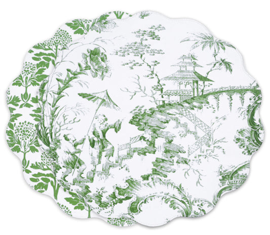 Beatriz Ball VIDA Chinoiserie Reversible Round Placemats Set of 4 (Green & White)