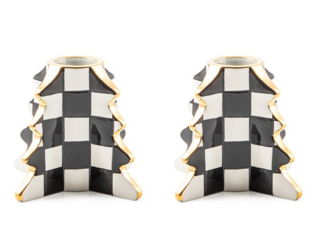Check Tree Candle Holders, Set Of 2