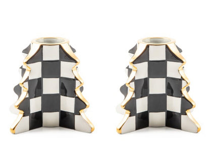 Check Tree Candle Holders, Set Of 2