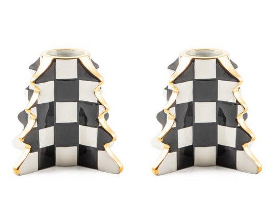 Check Tree Candle Holders, Set Of 2