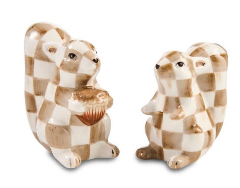Mocha Check Squirrel Salt & Pepper Set