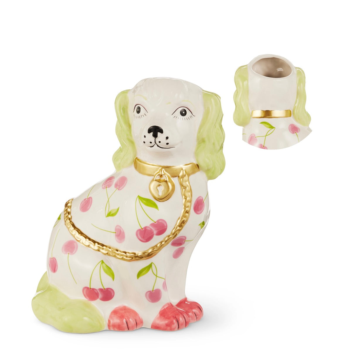 11" Dog Vase With Cherry Motif