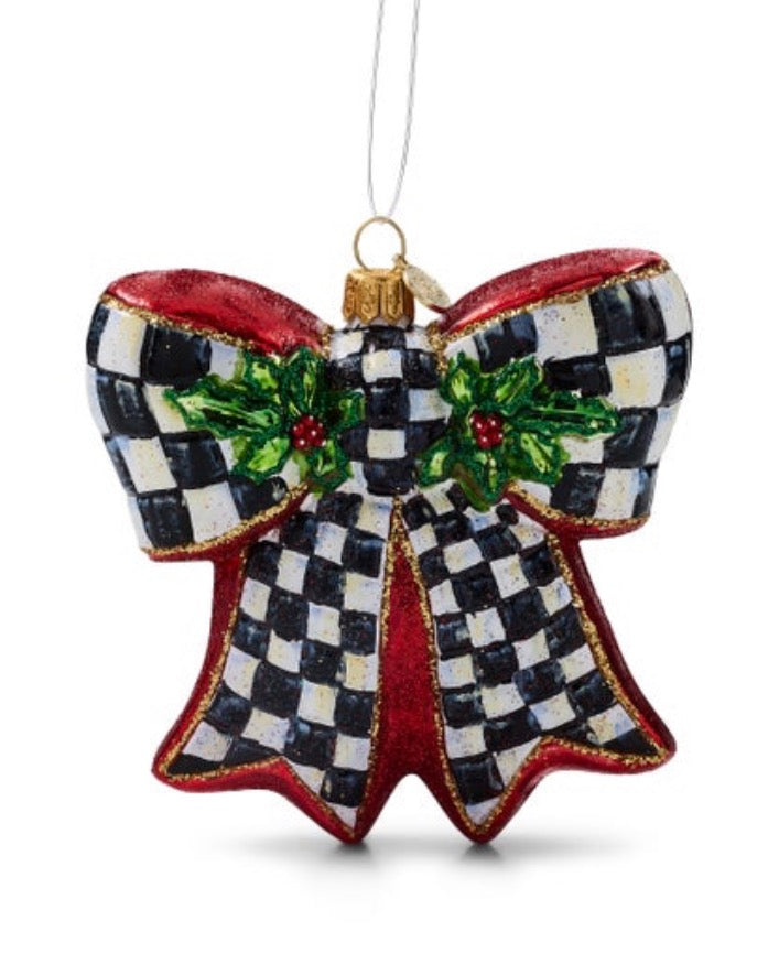 Courtly Check Holly Bow Glass Ornament
