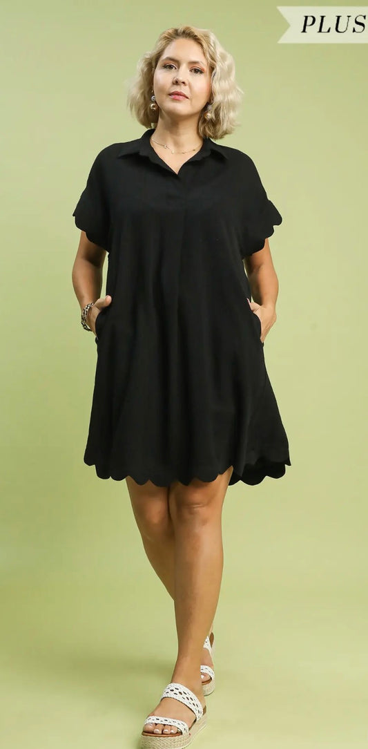 Linen Scalloped Hem Dress